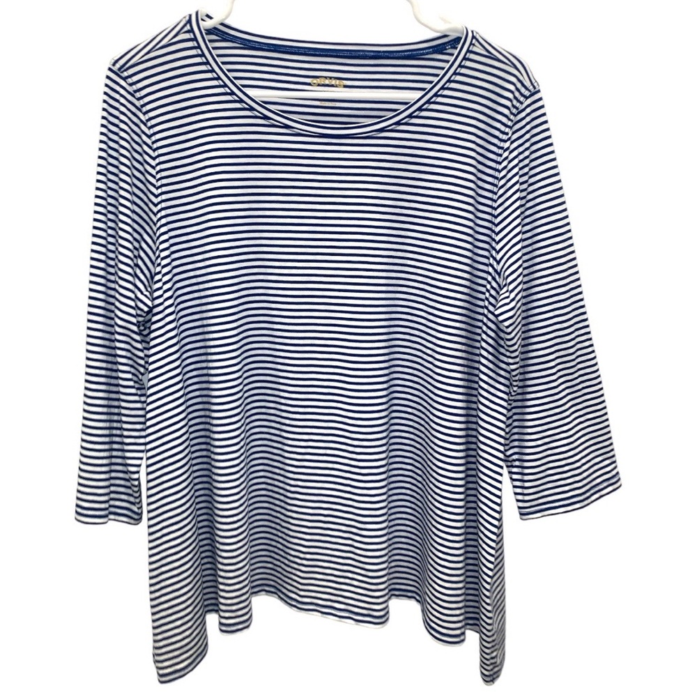 NWT Orvis Striped Asymmetrical Top Navy White